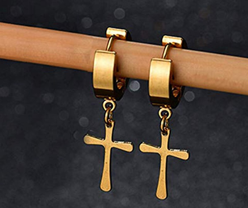Men/Women Stainless Steel Cross Dangling Earring