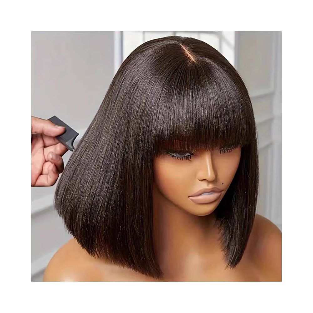 4 1 Lace fringe Bob 100 Brazilian human hair straight wig image 0