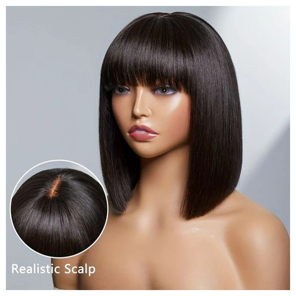 4 1 Lace Fringe Bob 100% Brazilian Human Hair Straight Wig Image 1