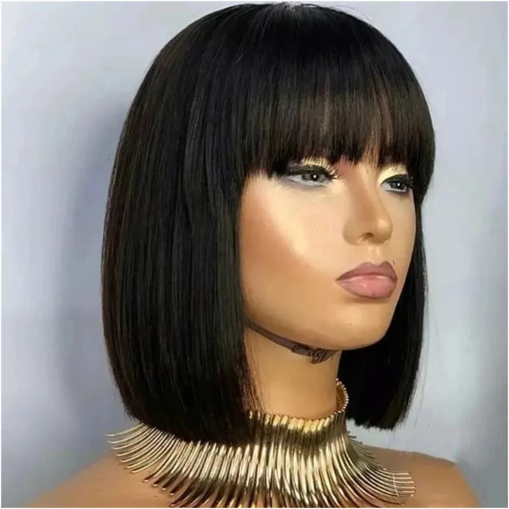 4 1 Lace Fringe Bob 100% Brazilian Human Hair Straight Wig Image 2