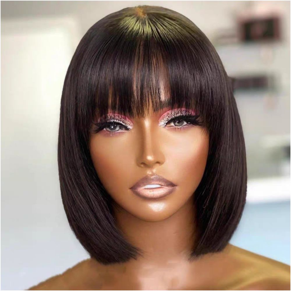 4 1 Lace Fringe Bob 100% Brazilian Human Hair Straight Wig Image 3