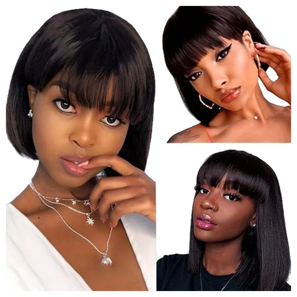 4 1 Lace Fringe Bob 100 Brazilian Human Hair Straight Wig Image 4