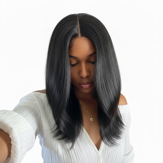 16 ins 13*4 Lace Black Synthetic wig Heat Resistant Daily Style