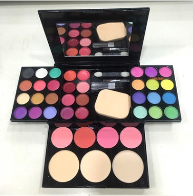 Complete Makeup Box Set - 24 Eyeshadow Palette, Lipstick & Blush Kit with Mirror