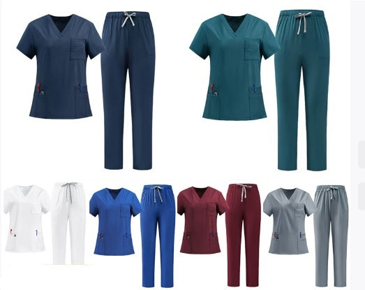 DOCTORS NURSES V-NECK SHORT-SLEEVED ELASTIC WAIST QUICK-DRY WORK UNIFORM