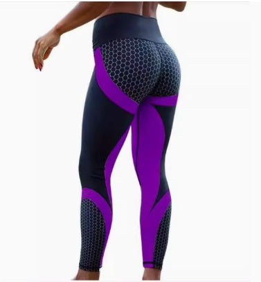 HONEY COMB DIGITAL PRINTED YOGA PANTS WITH HIGH WAIST